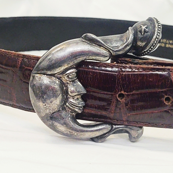 Vintage Vicenza Brown Alligator Belt with Oversized Silver Crescent Moon… - Picture 3 of 12